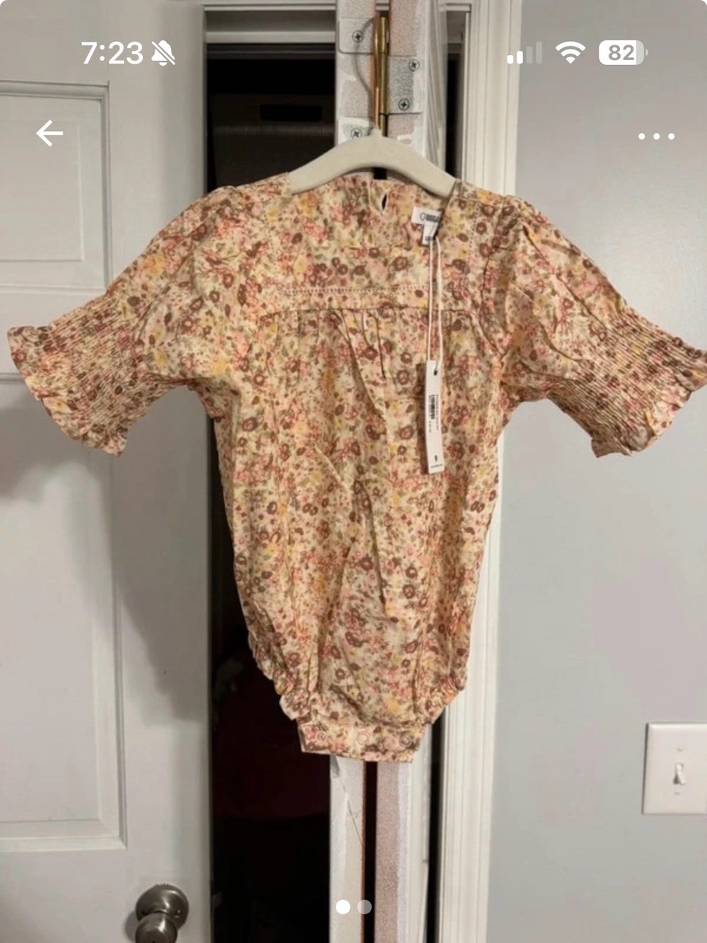 Floral Puff Sleeve Cream Bodysuit with Smocked Cuffs
